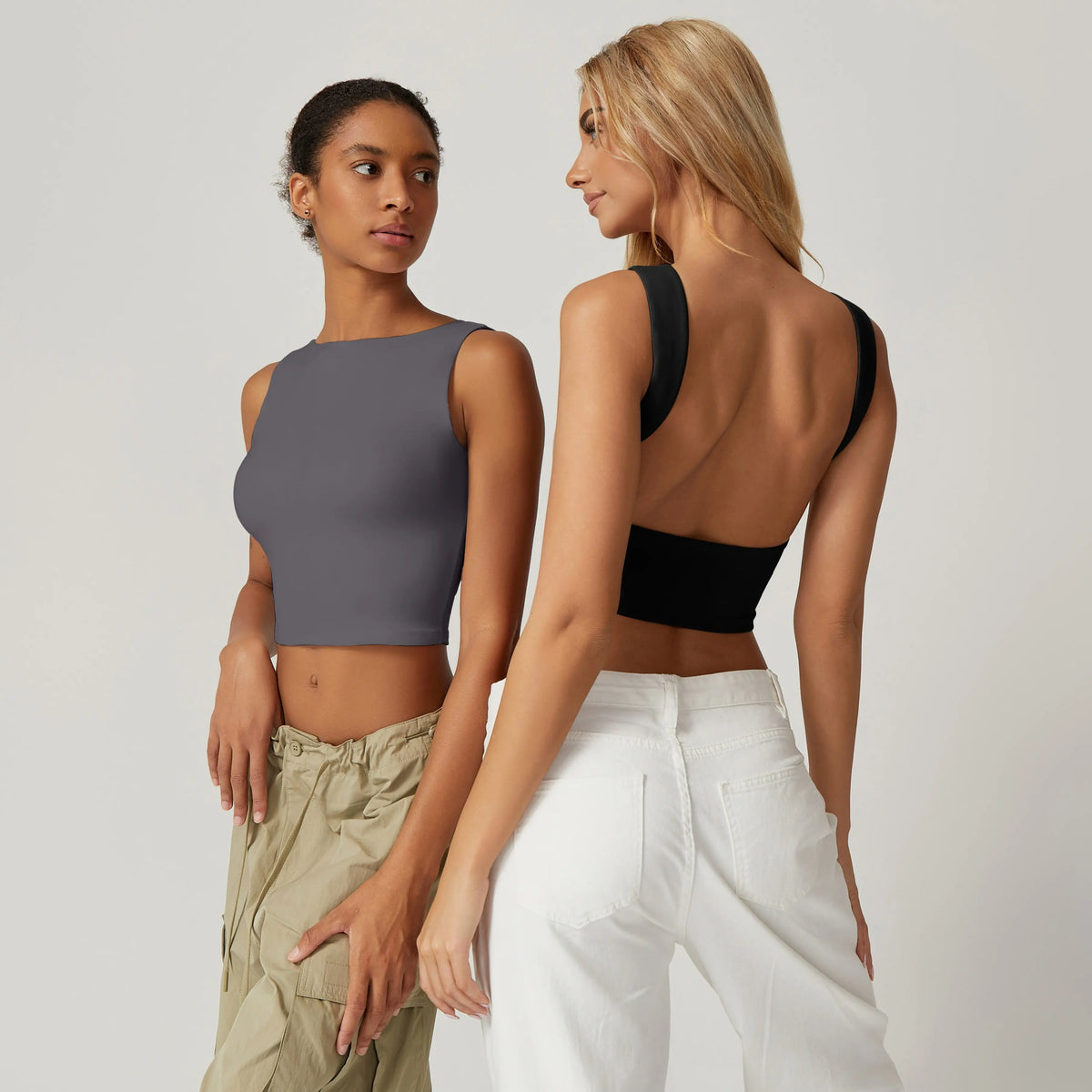 QINSEN Women's Open Back Sleeveless Crop Top