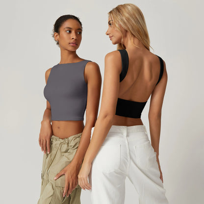 QINSEN Women's Open Back Sleeveless Crop Top
