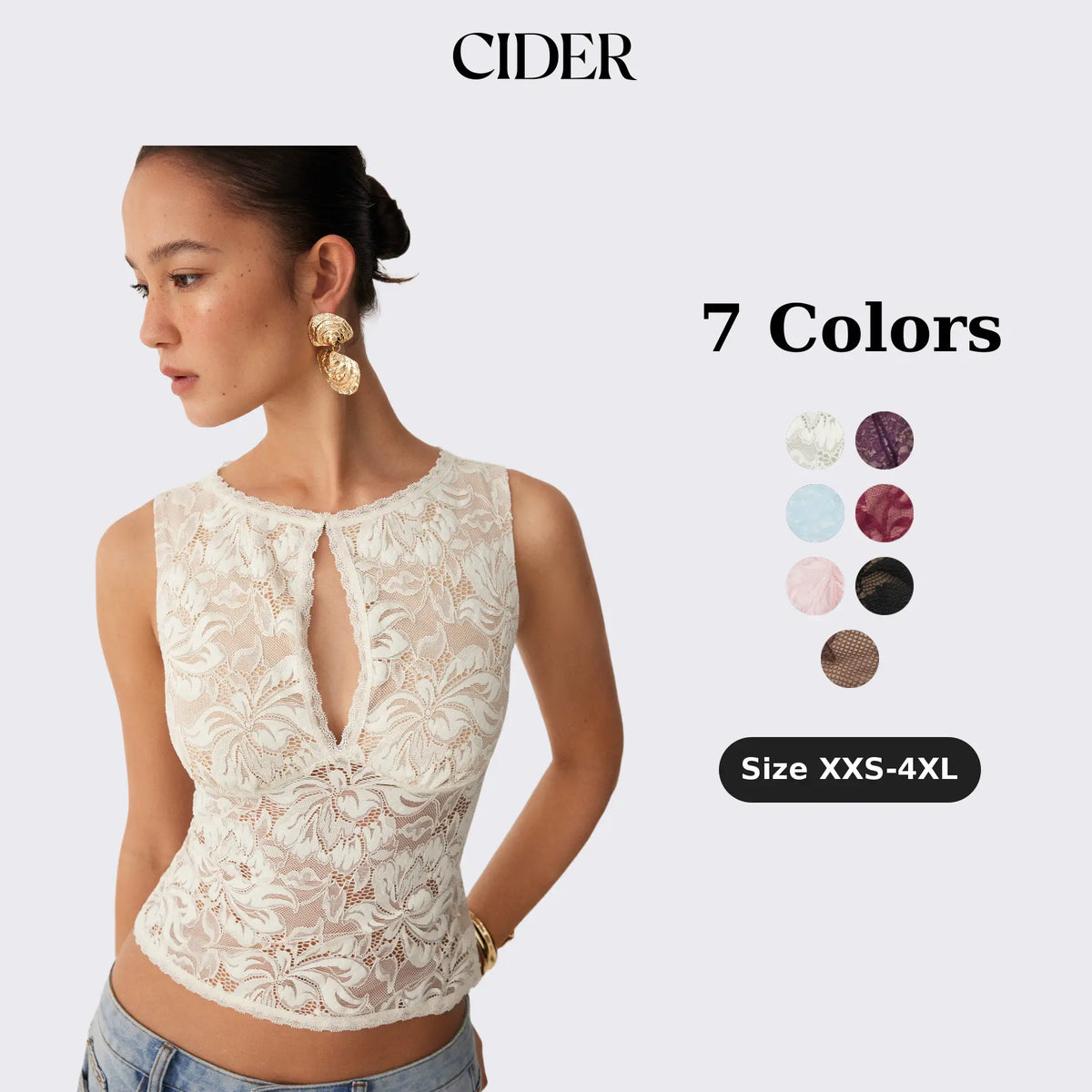 Cider Sheer Lace Boat Neck Sleeveless Top