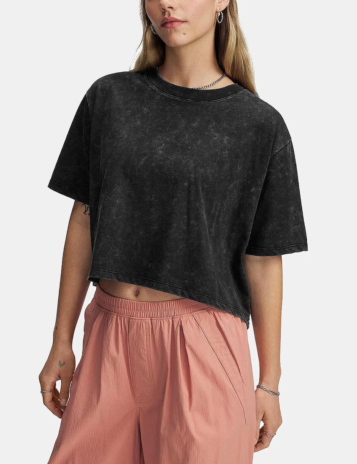 Arssm Cropped T-Shirts Women Cotton Acid Wash