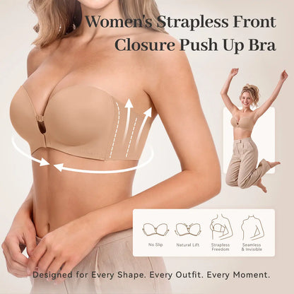 LUCKMEEY Strapless Front Closure Push Up Bra