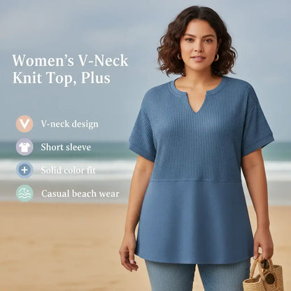 Women's Waffle Knit V-Neck Tunic Top