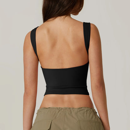QINSEN Women's Open Back Sleeveless Crop Top