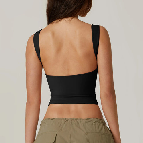 QINSEN Women's Open Back Sleeveless Crop Top