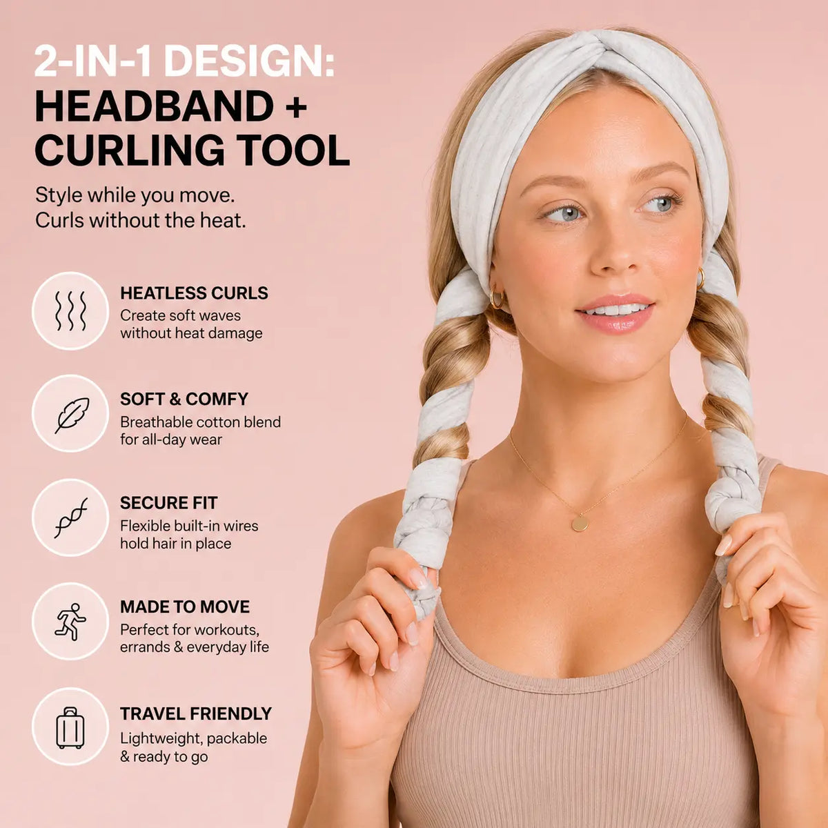 Heather Gray Heatless Curling Headband