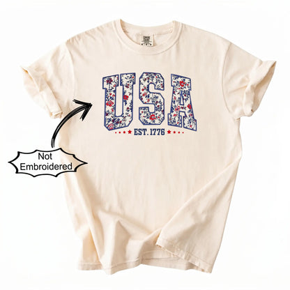 Retro USA Floral Comfort Colors Shirt