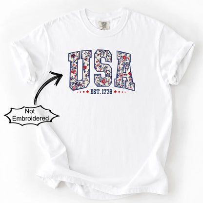 Retro USA Floral Comfort Colors Shirt