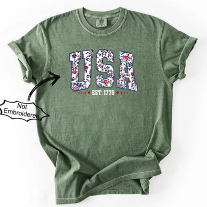 Retro USA Floral Comfort Colors Shirt