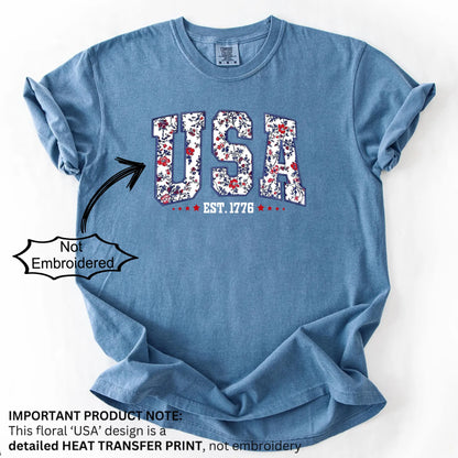 Retro USA Floral Comfort Colors Shirt