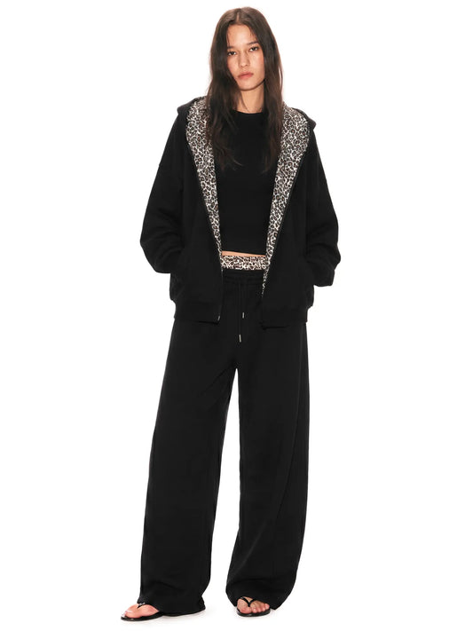 Leopard Print Zip Up Hoodie, Soft Fleece