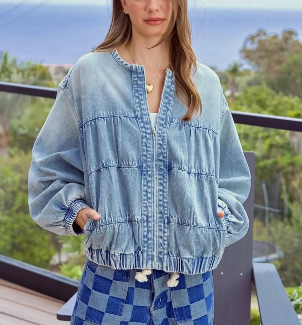 Women's Floral Denim Jacket Loose Fit with Pockets
