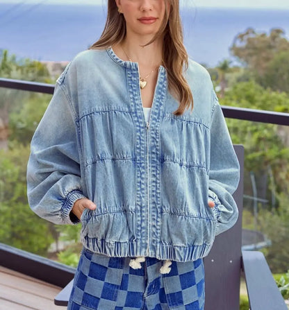 Women's Floral Denim Jacket Loose Fit with Pockets