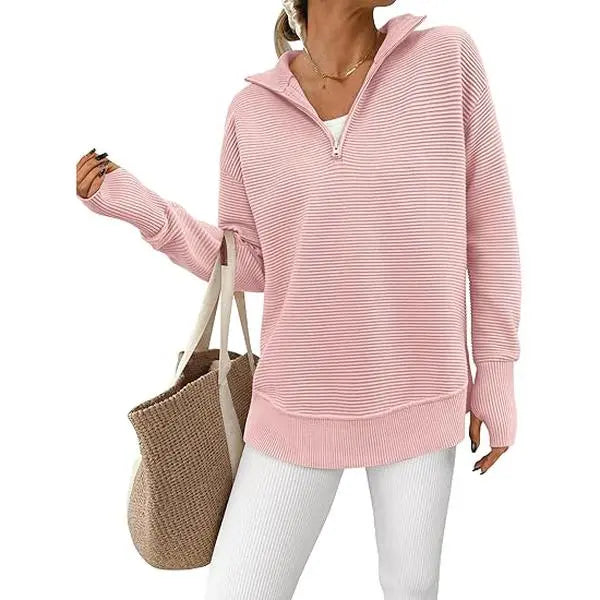 PRETTYGARDEN Women's Quarter Zip Ribbed Sweater