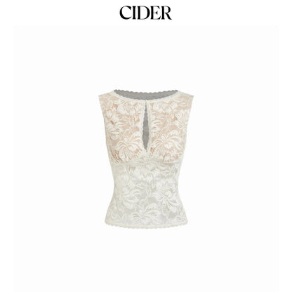 Cider Sheer Lace Boat Neck Sleeveless Top