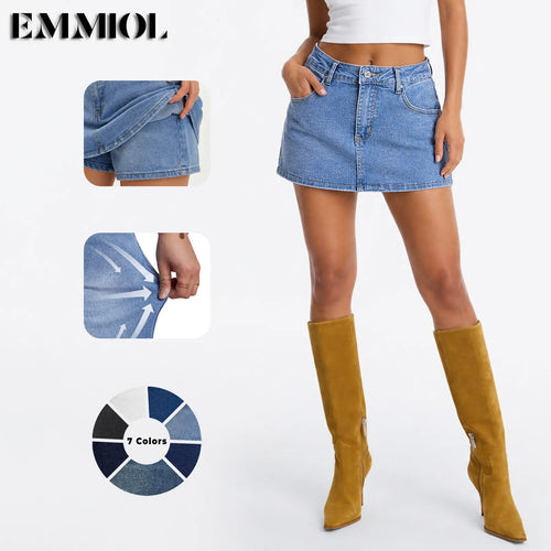Women Denim Skort Skirt | Casual, Y2K Style, Mid Waist, Mini Length