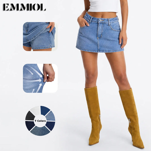 Women Denim Skort Skirt | Casual, Y2K Style, Mid Waist, Mini Length