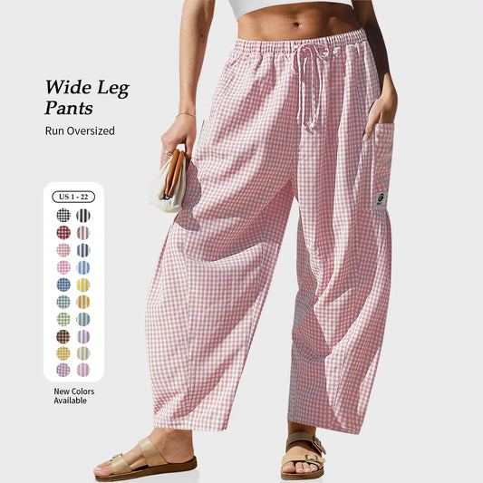 TARSE Womens Wide Leg Gingham Plaid Pants