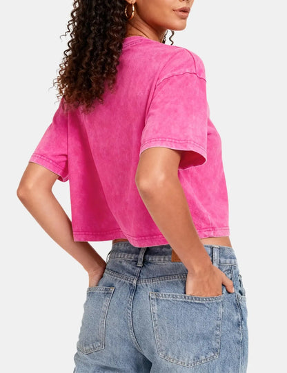 Arssm Cropped T-Shirts Women Cotton Acid Wash