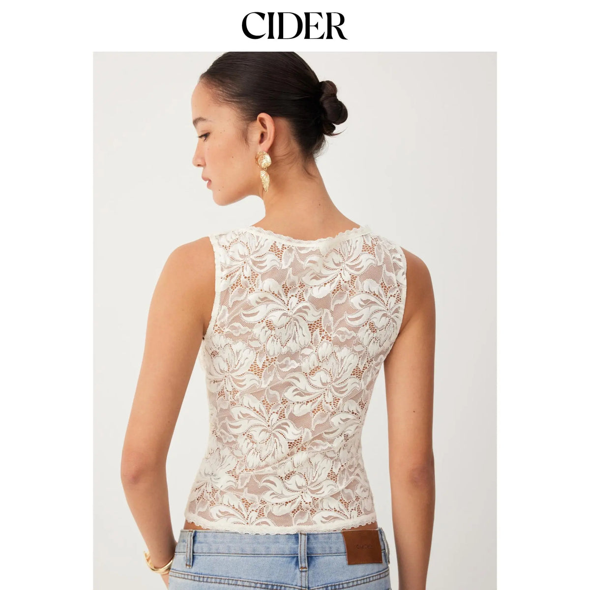 Cider Sheer Lace Boat Neck Sleeveless Top