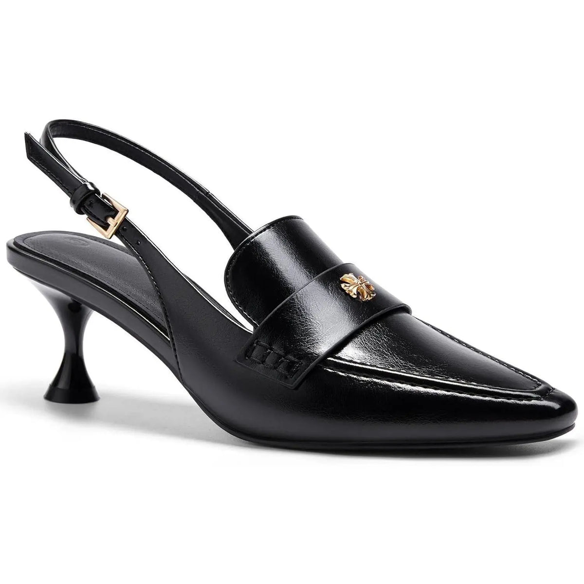 Coutgo Women's Pointed Toe Kitten Heel Sandals - Black, Slip-On Dress Shoes