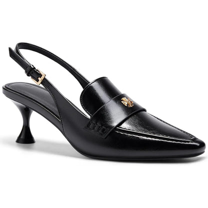 Coutgo Women's Pointed Toe Kitten Heel Sandals - Black, Slip-On Dress Shoes