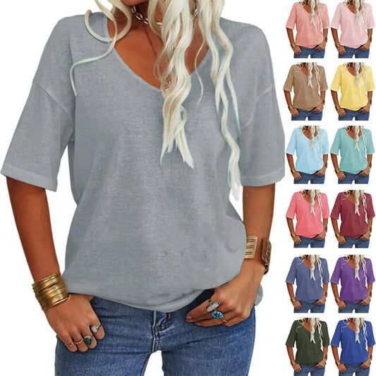 PiePieBuy Womens V Neck Soft Loose Fit T-Shirt