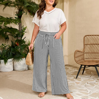 Eytino Plus Size Striped Wide Leg Pants