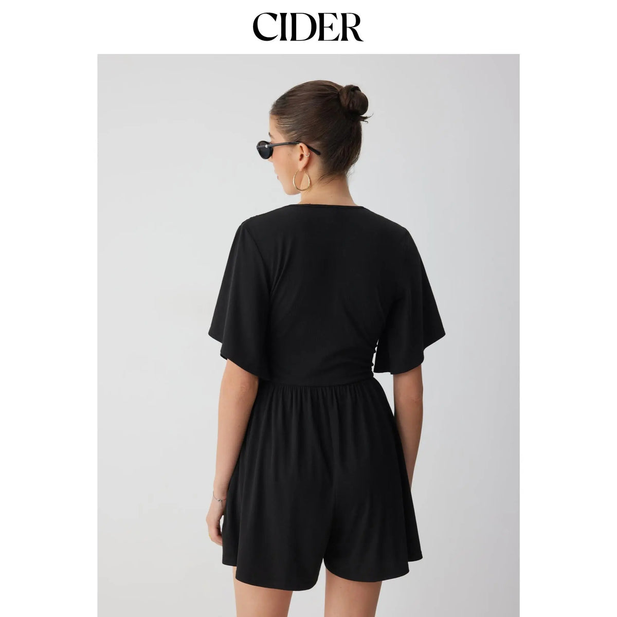 Textured V-Neck Ruched Ribbed Romper