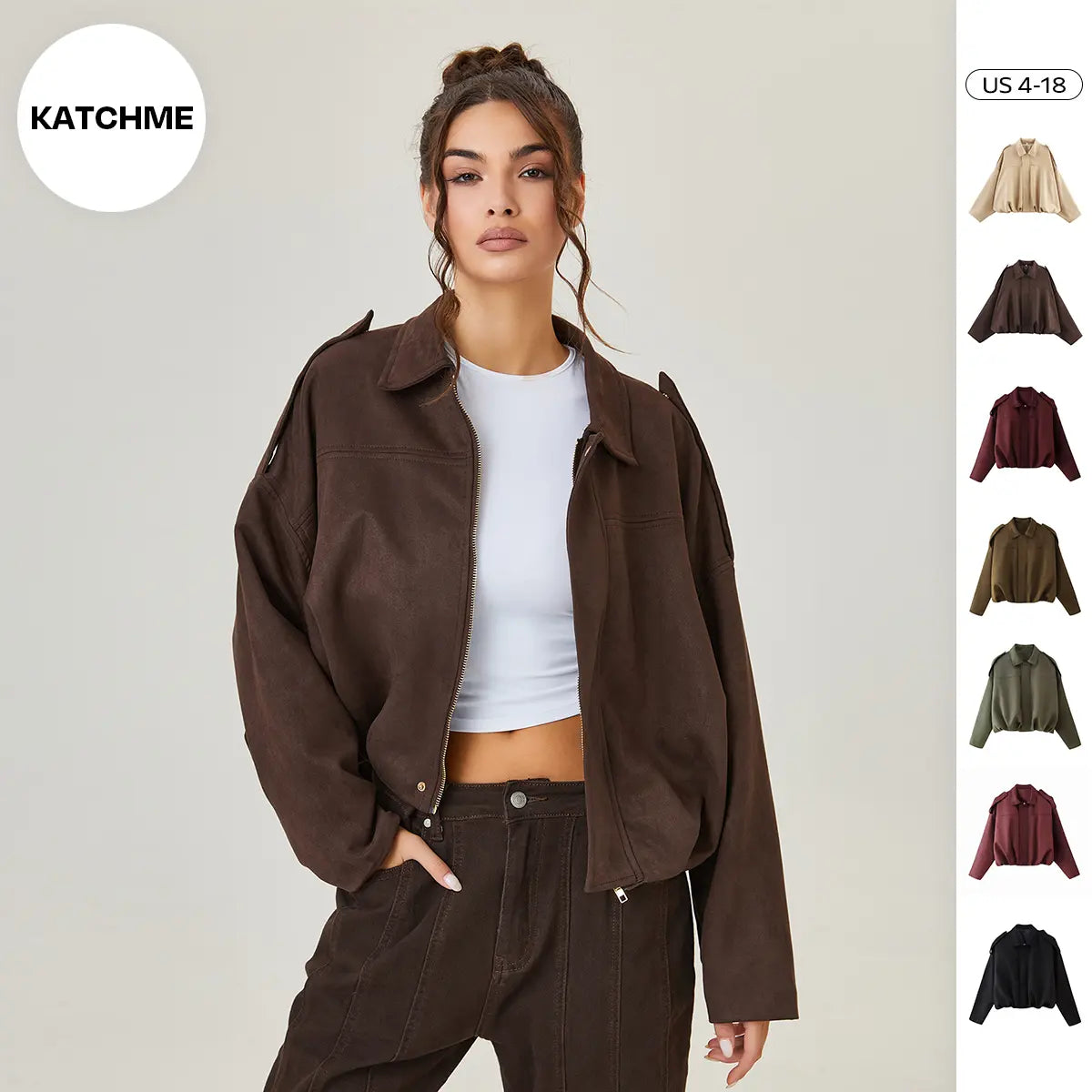 Katch Me Chic Women's Winter Vintage Collared Zipper Jacket - Oversized Outerwear for Ladies