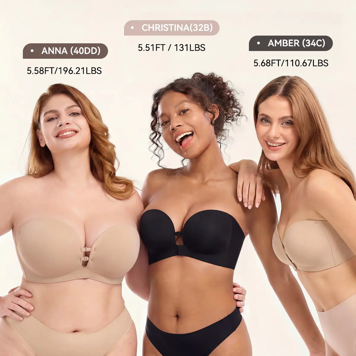 LUCKMEEY Strapless Front Closure Push Up Bra