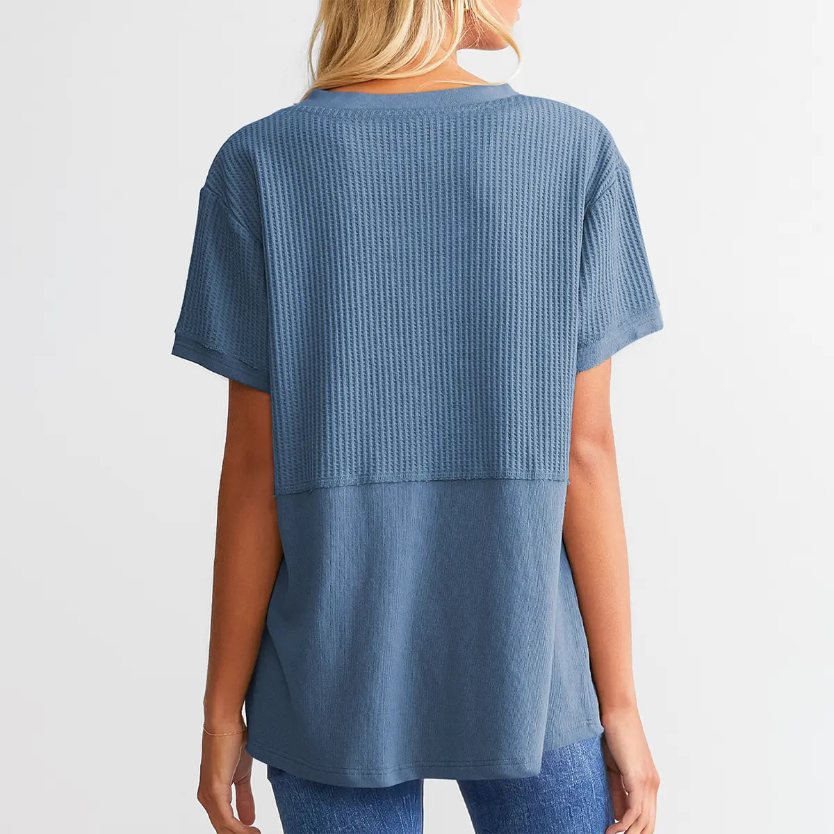 Women's Waffle Knit V-Neck Tunic Top