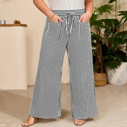 Eytino Plus Size Striped Wide Leg Pants