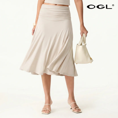 OGL Flowy Side Ruched Midi Skirt for Women