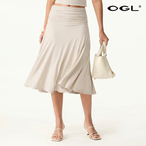 OGL Flowy Side Ruched Midi Skirt for Women