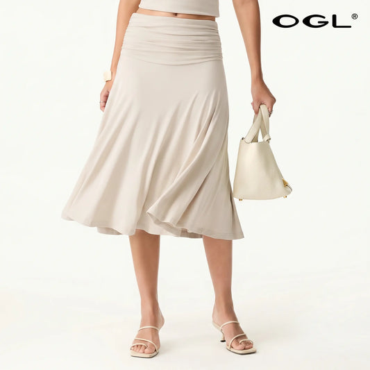 OGL Flowy Side Ruched Midi Skirt for Women