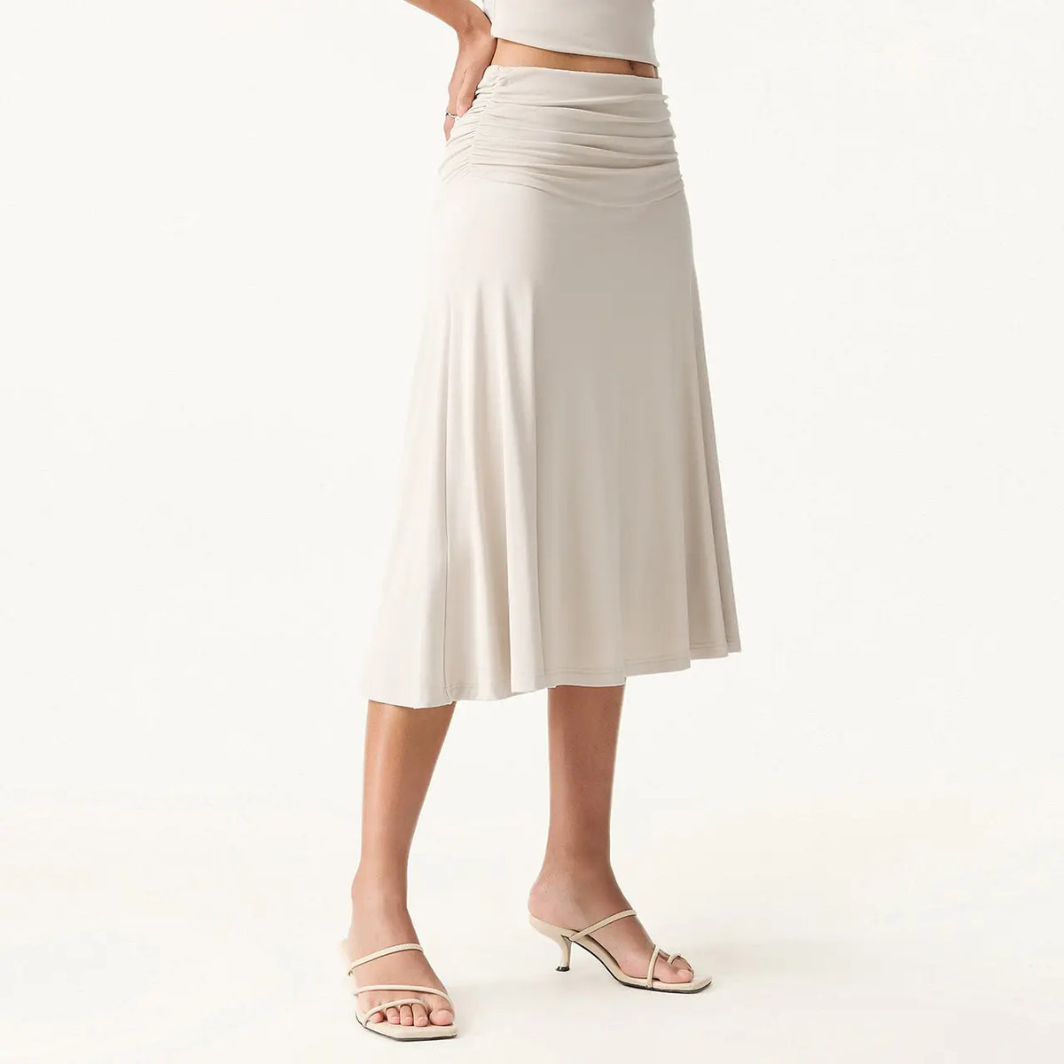 OGL Flowy Side Ruched Midi Skirt for Women