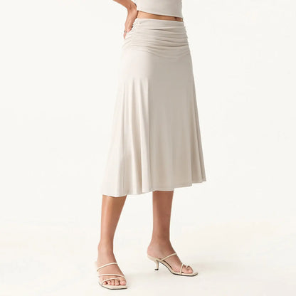 OGL Flowy Side Ruched Midi Skirt for Women