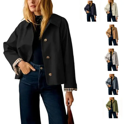 UANEO Womens Cropped Trench Coat in Green