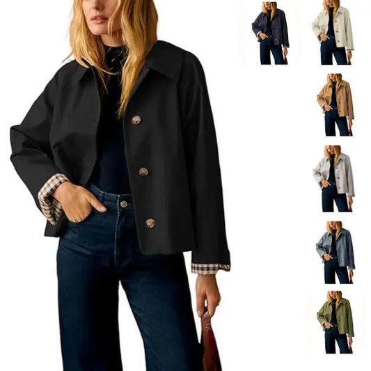 UANEO Womens Cropped Trench Coat in Green