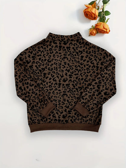 Women's Leopard Print Oversized Half Zip Sweatshirt